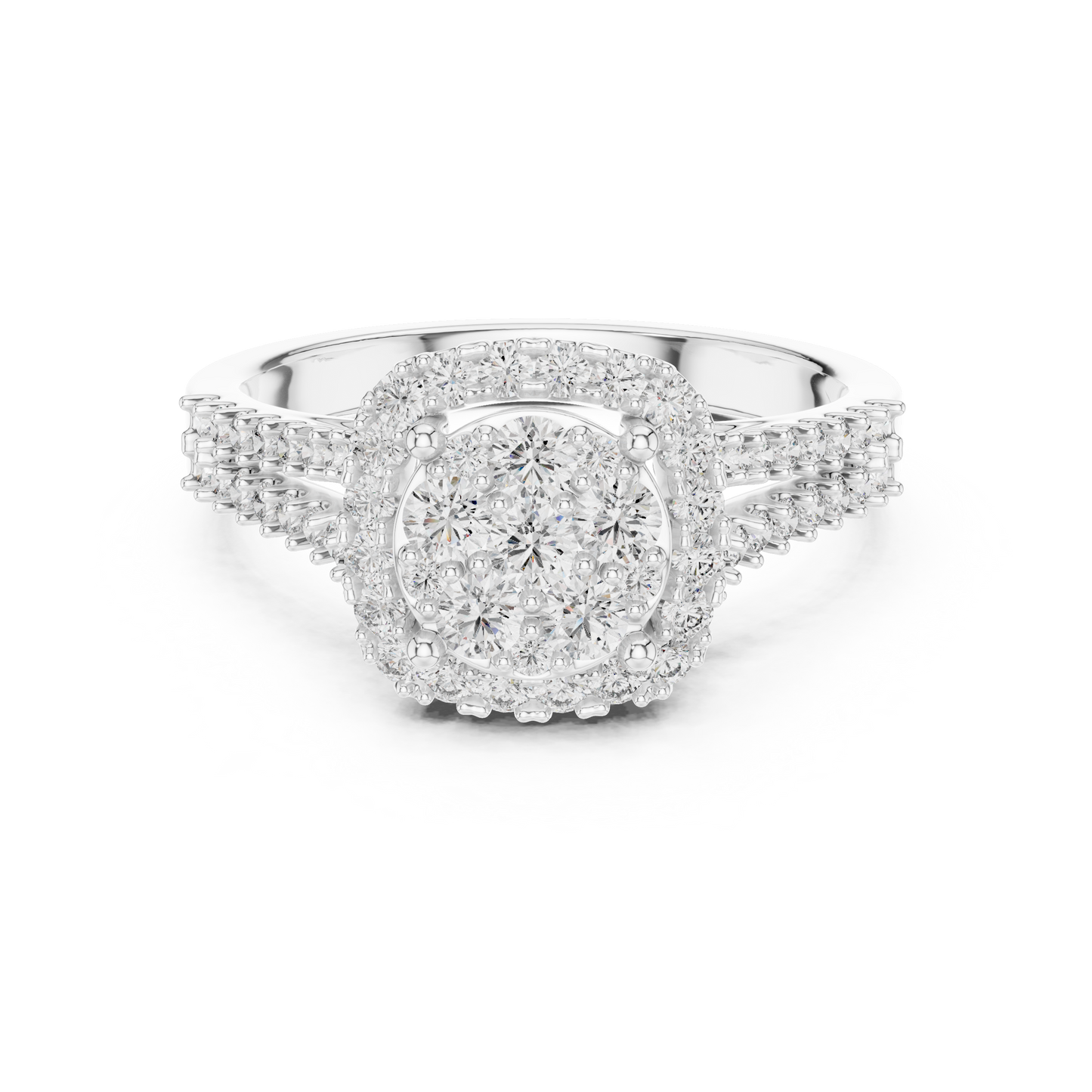 Round Cluster Lab Grown Diamond Halo Engagement Ring