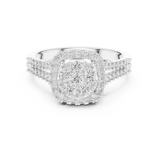 Round Cluster Lab Grown Diamond Halo Engagement Ring