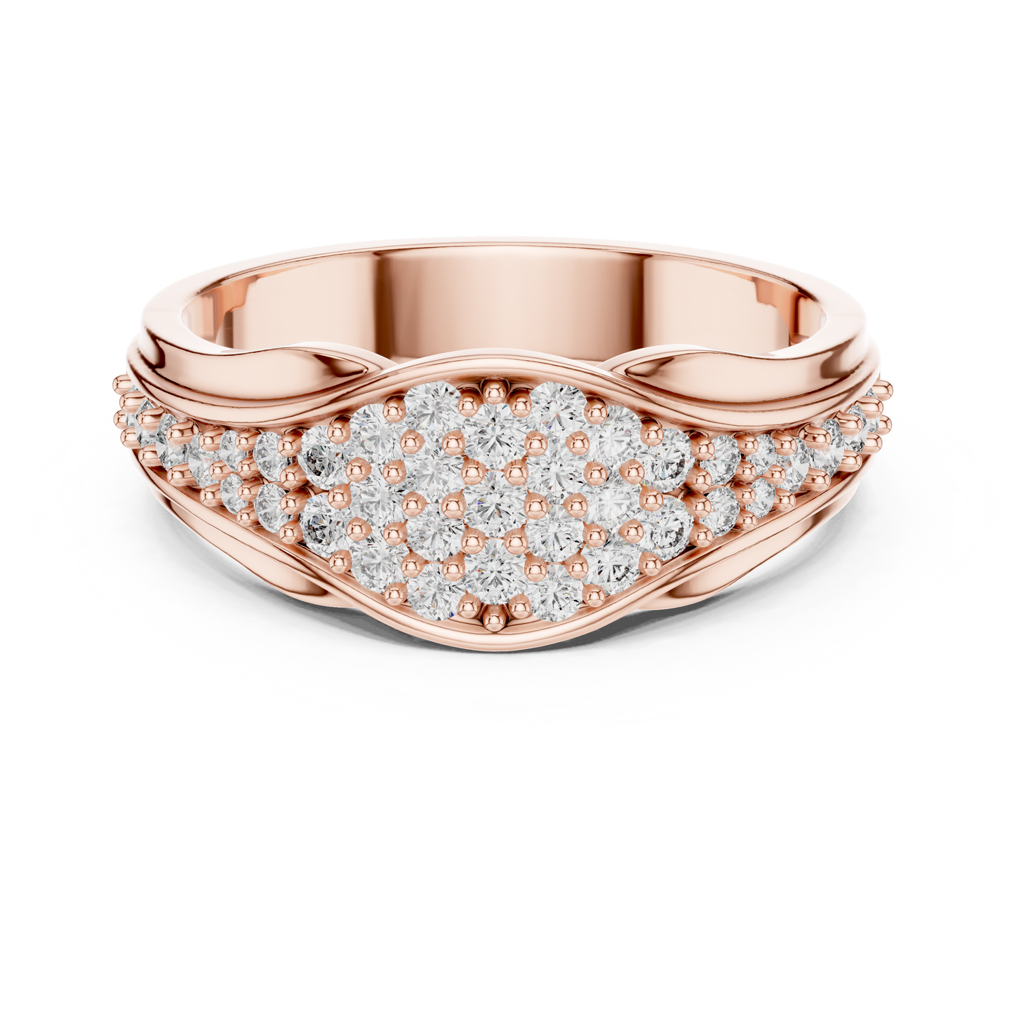 Pave Cluster Round Lab Grown Diamond Rose Gold Ring