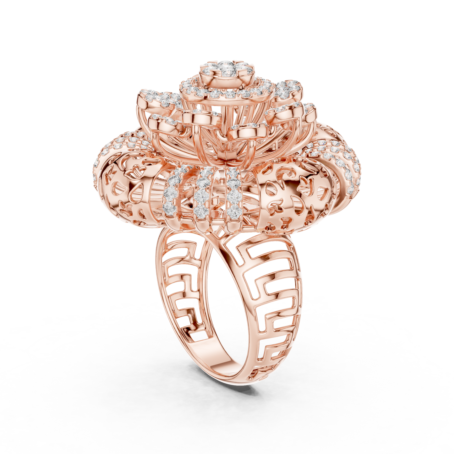 Yellow Gold Round Lab Grown Diamond Floral Medallion Ring