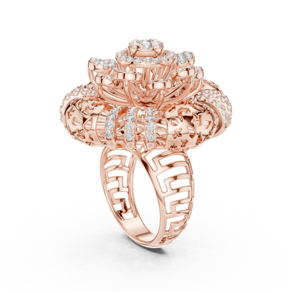 Yellow Gold Round Lab Grown Diamond Floral Medallion Ring