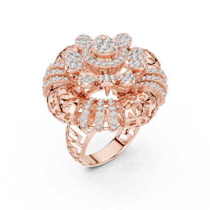 Yellow Gold Round Lab Grown Diamond Floral Medallion Ring