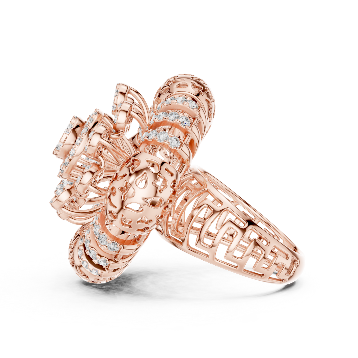 Yellow Gold Round Lab Grown Diamond Floral Medallion Ring