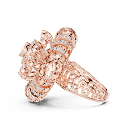Yellow Gold Round Lab Grown Diamond Floral Medallion Ring