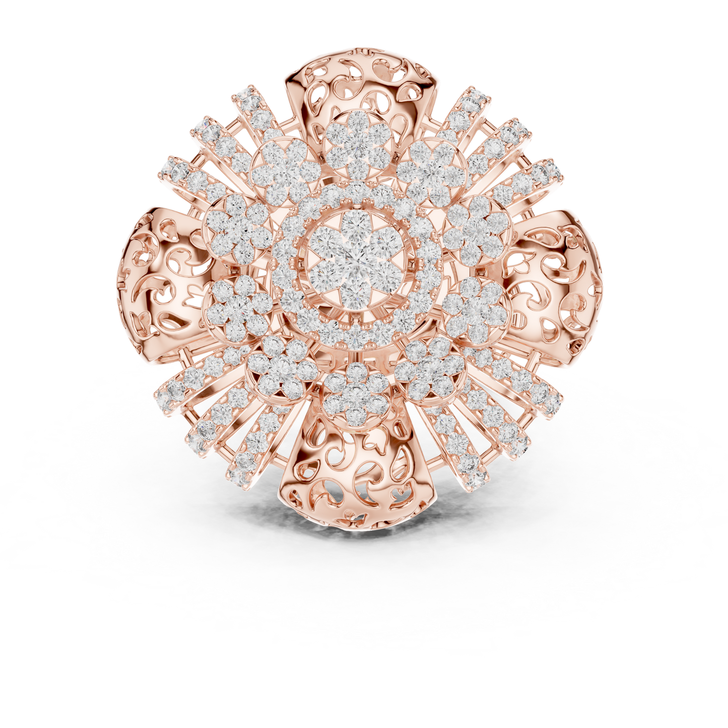 Yellow Gold Round Lab Grown Diamond Floral Medallion Ring