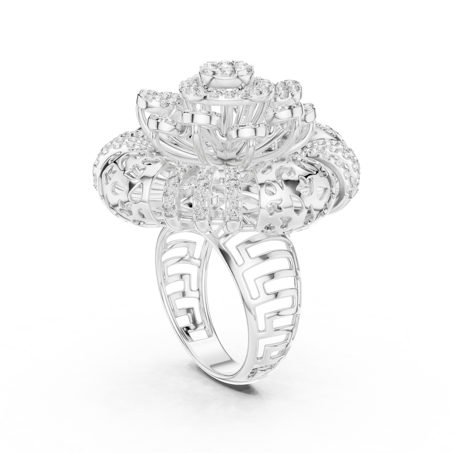 Yellow Gold Round Lab Grown Diamond Floral Medallion Ring