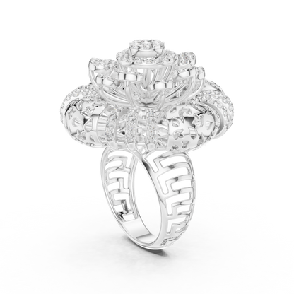 Yellow Gold Round Lab Grown Diamond Floral Medallion Ring