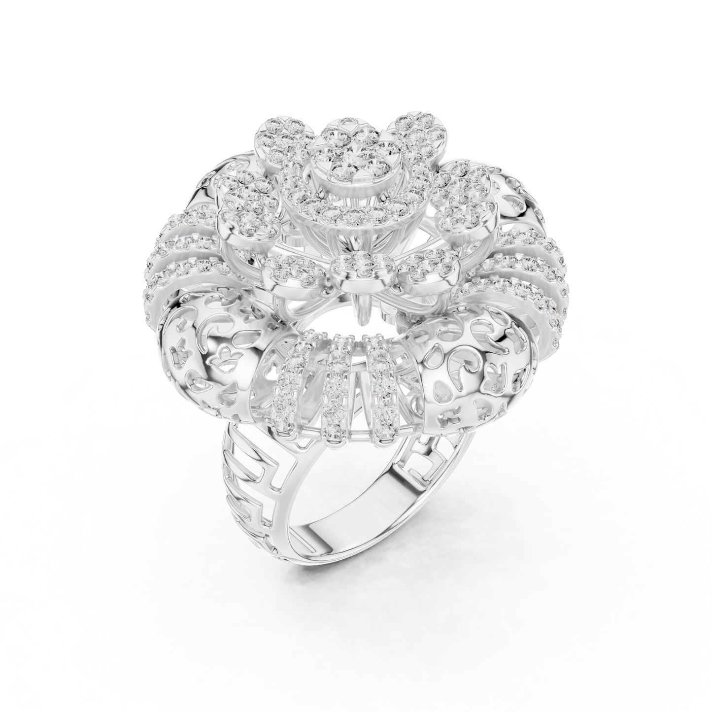 Yellow Gold Round Lab Grown Diamond Floral Medallion Ring