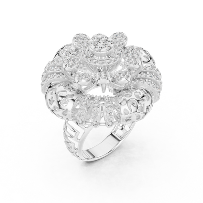 Yellow Gold Round Lab Grown Diamond Floral Medallion Ring