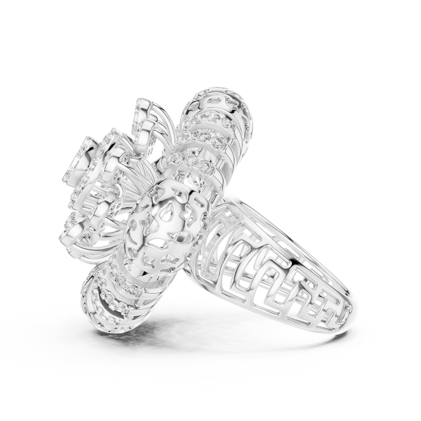 Yellow Gold Round Lab Grown Diamond Floral Medallion Ring