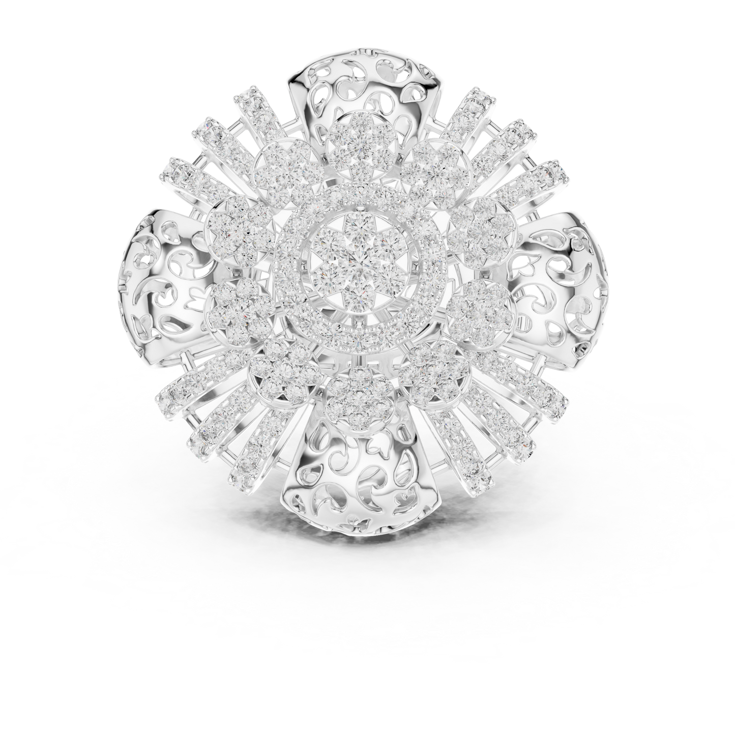 Yellow Gold Round Lab Grown Diamond Floral Medallion Ring