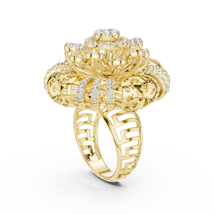Yellow Gold Round Lab Grown Diamond Floral Medallion Ring