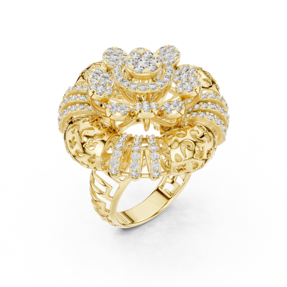 Yellow Gold Round Lab Grown Diamond Floral Medallion Ring