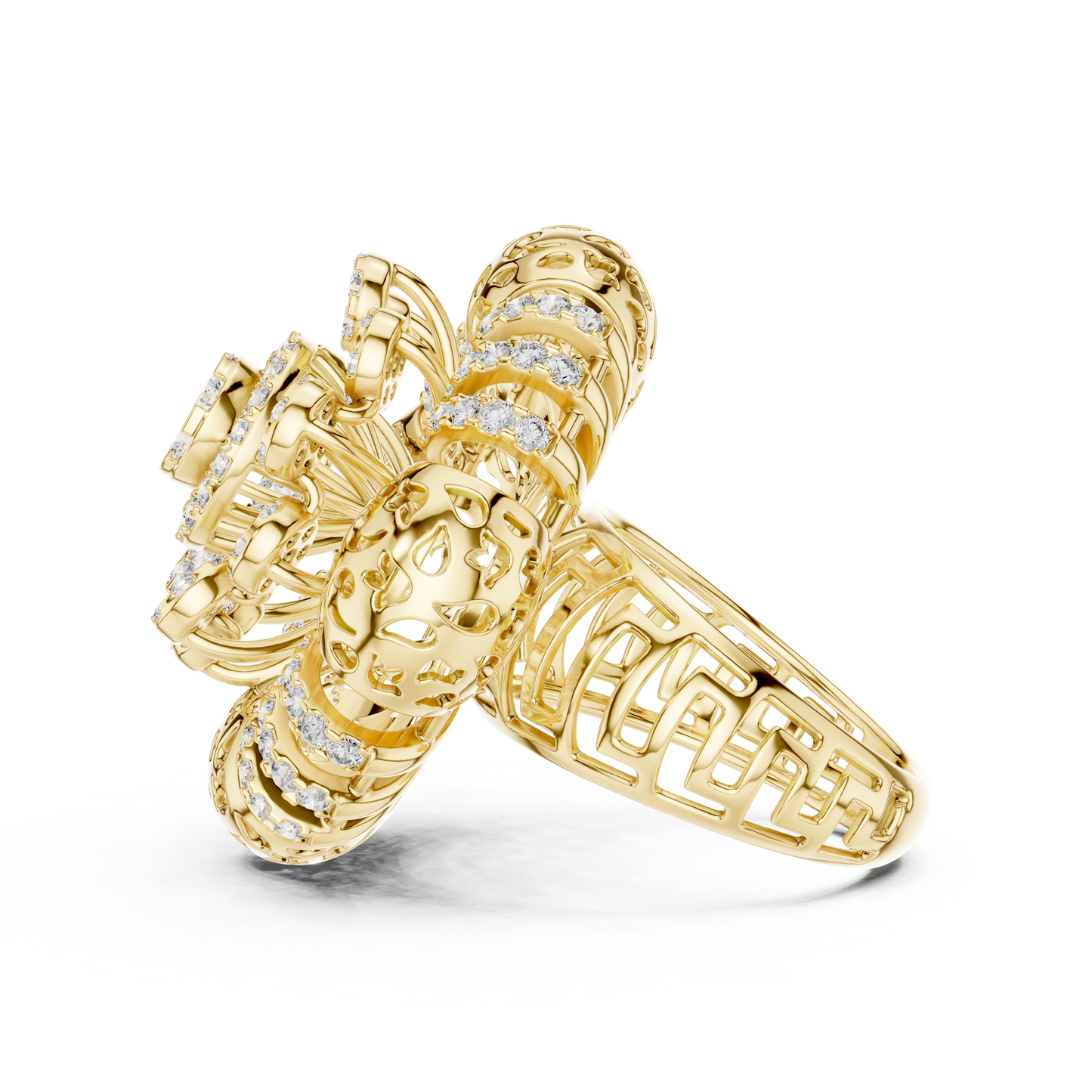 Yellow Gold Round Lab Grown Diamond Floral Medallion Ring