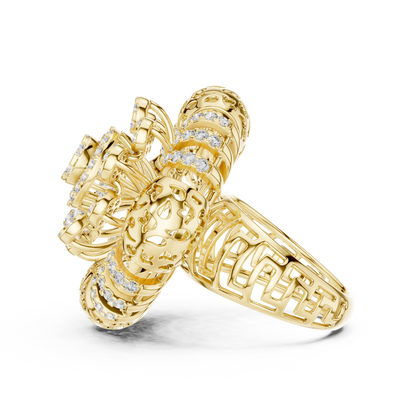 Yellow Gold Round Lab Grown Diamond Floral Medallion Ring