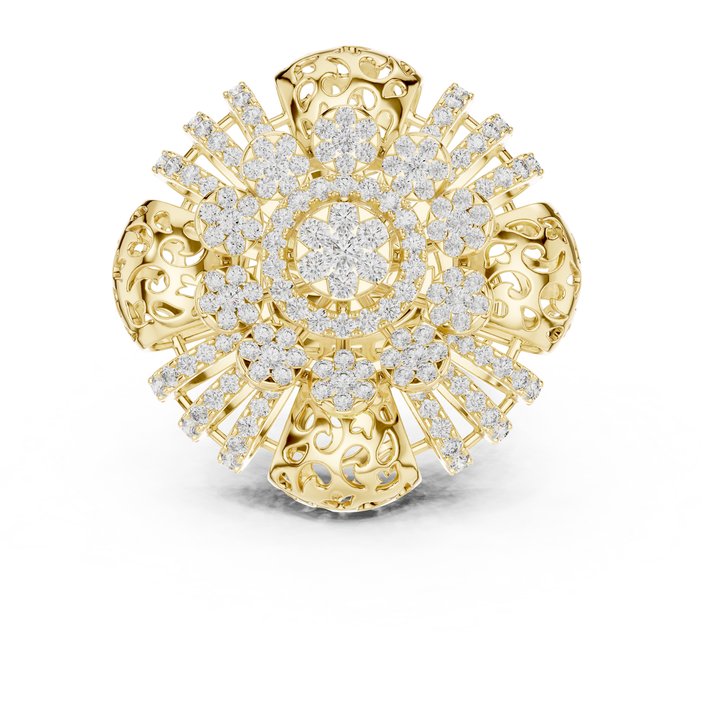 Yellow Gold Round Lab Grown Diamond Floral Medallion Ring