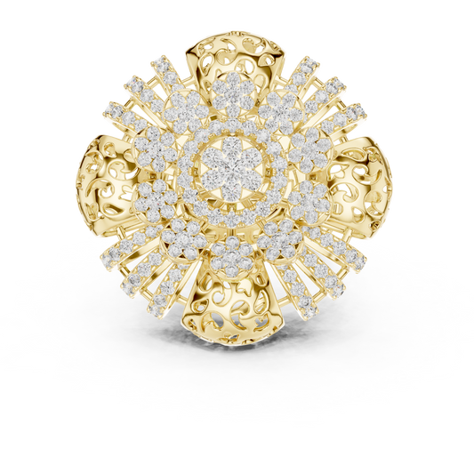 Yellow Gold Round Lab Grown Diamond Floral Medallion Ring