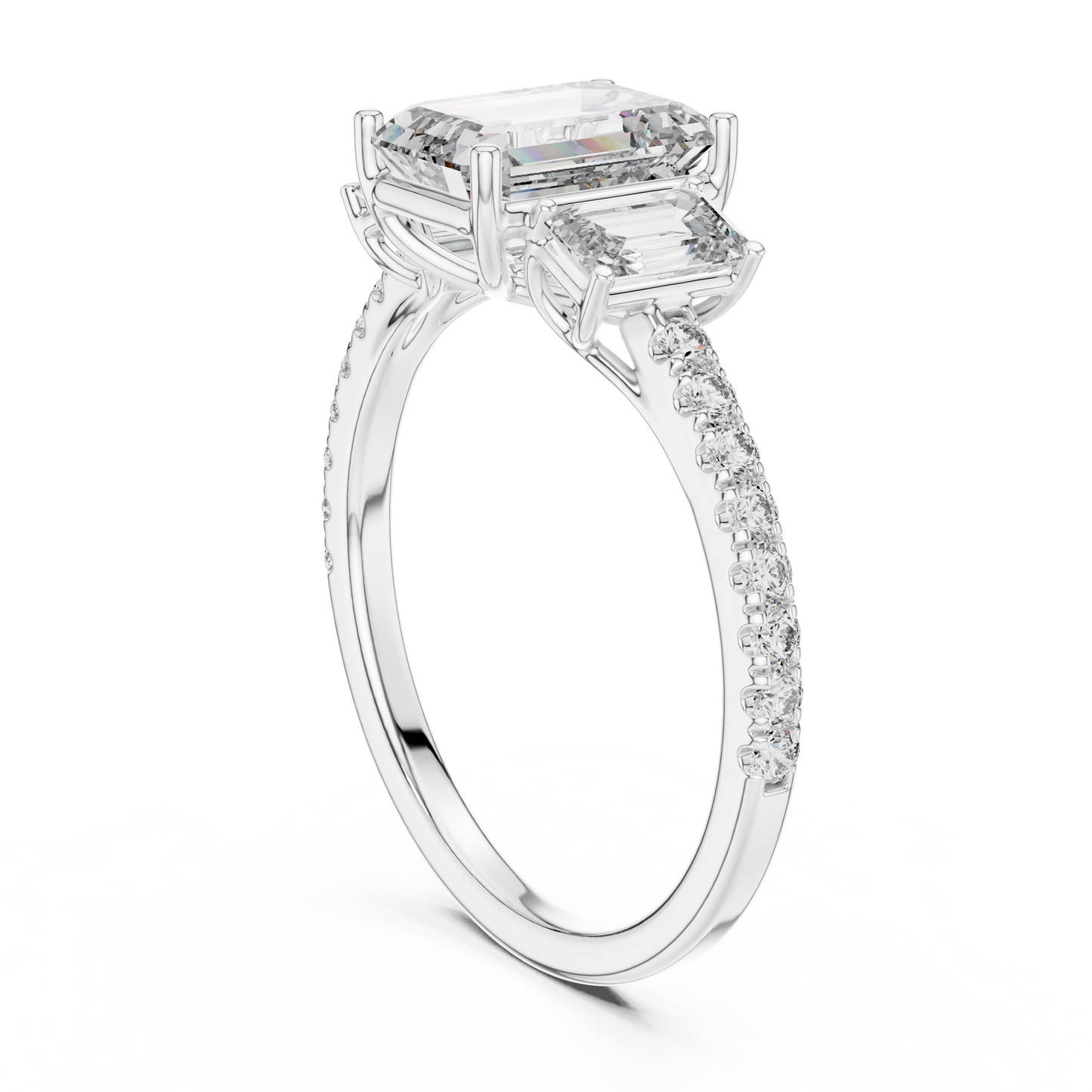 Three Stone Emerald Cut Lab Grown Diamond Rose Gold Ring