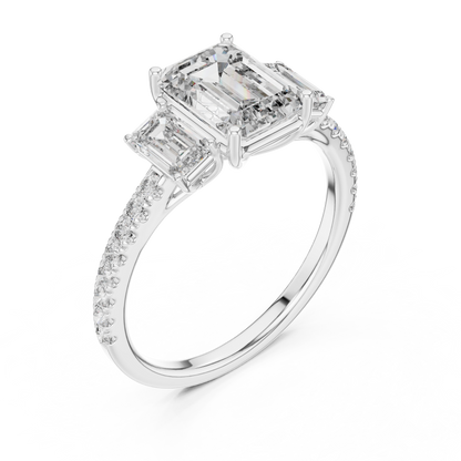 Three Stone Emerald Cut Lab Grown Diamond Rose Gold Ring