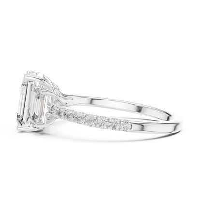 Three Stone Emerald Cut Lab Grown Diamond Rose Gold Ring