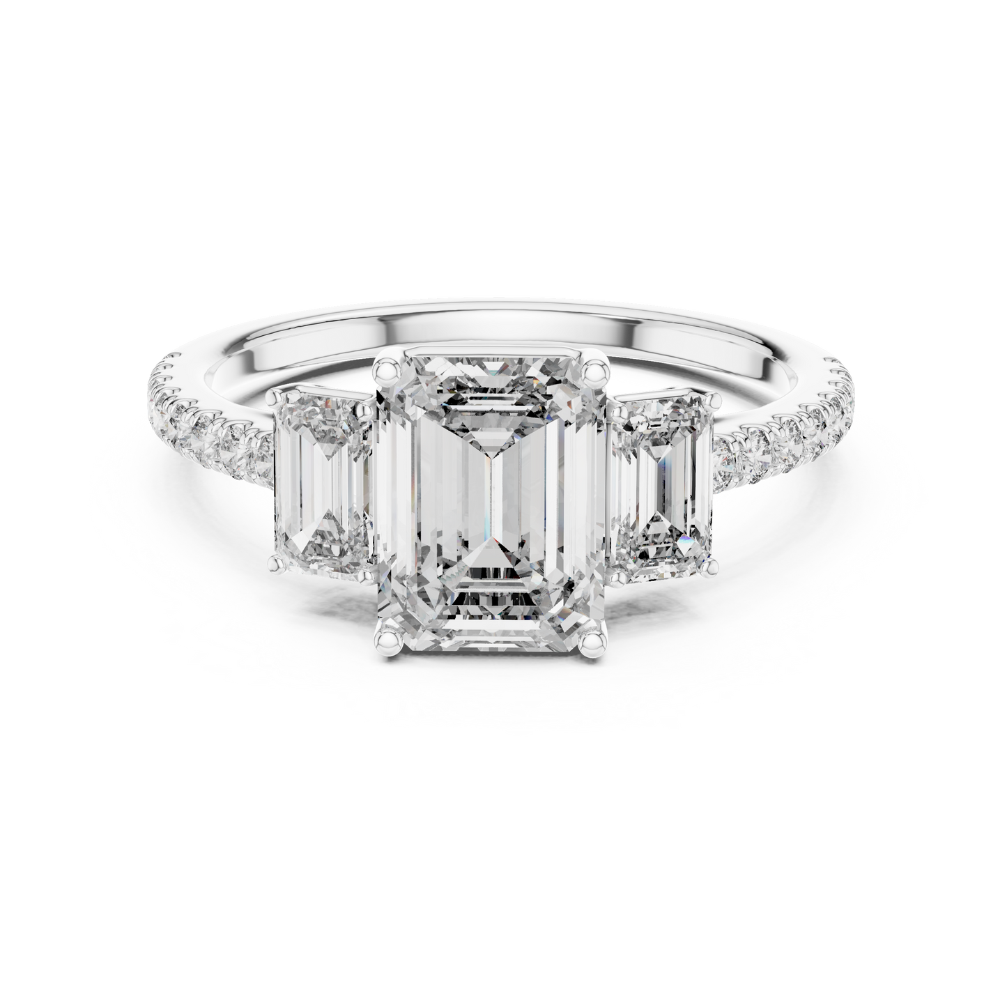 Three Stone Emerald Cut Lab Grown Diamond Rose Gold Ring
