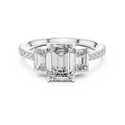 Three Stone Emerald Cut Lab Grown Diamond Rose Gold Ring