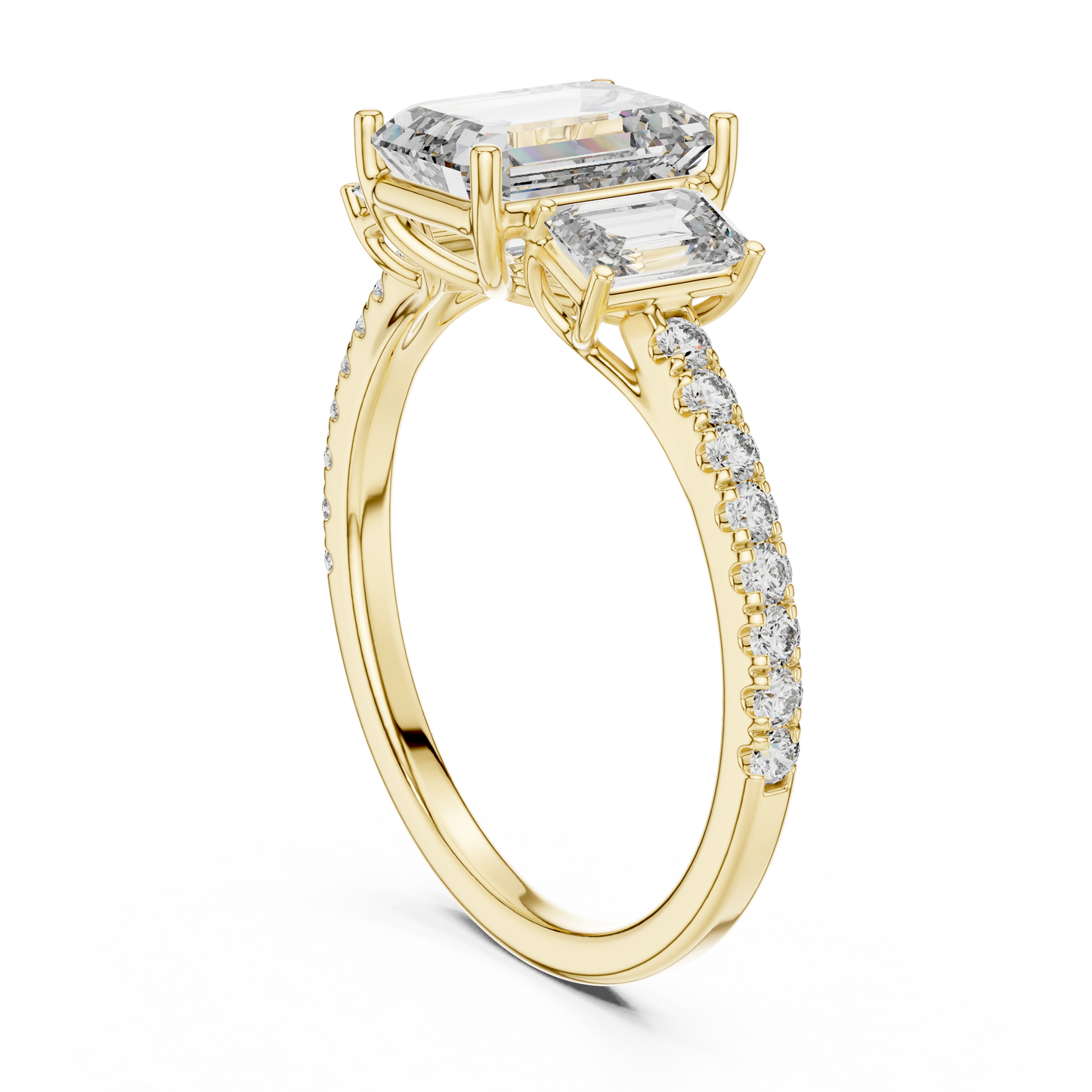 Three Stone Emerald Cut Lab Grown Diamond Rose Gold Ring