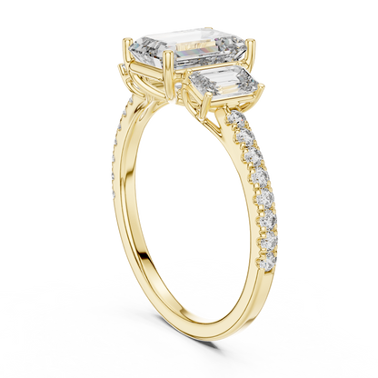 Three Stone Emerald Cut Lab Grown Diamond Rose Gold Ring