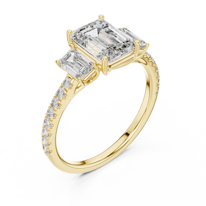Three Stone Emerald Cut Lab Grown Diamond Rose Gold Ring