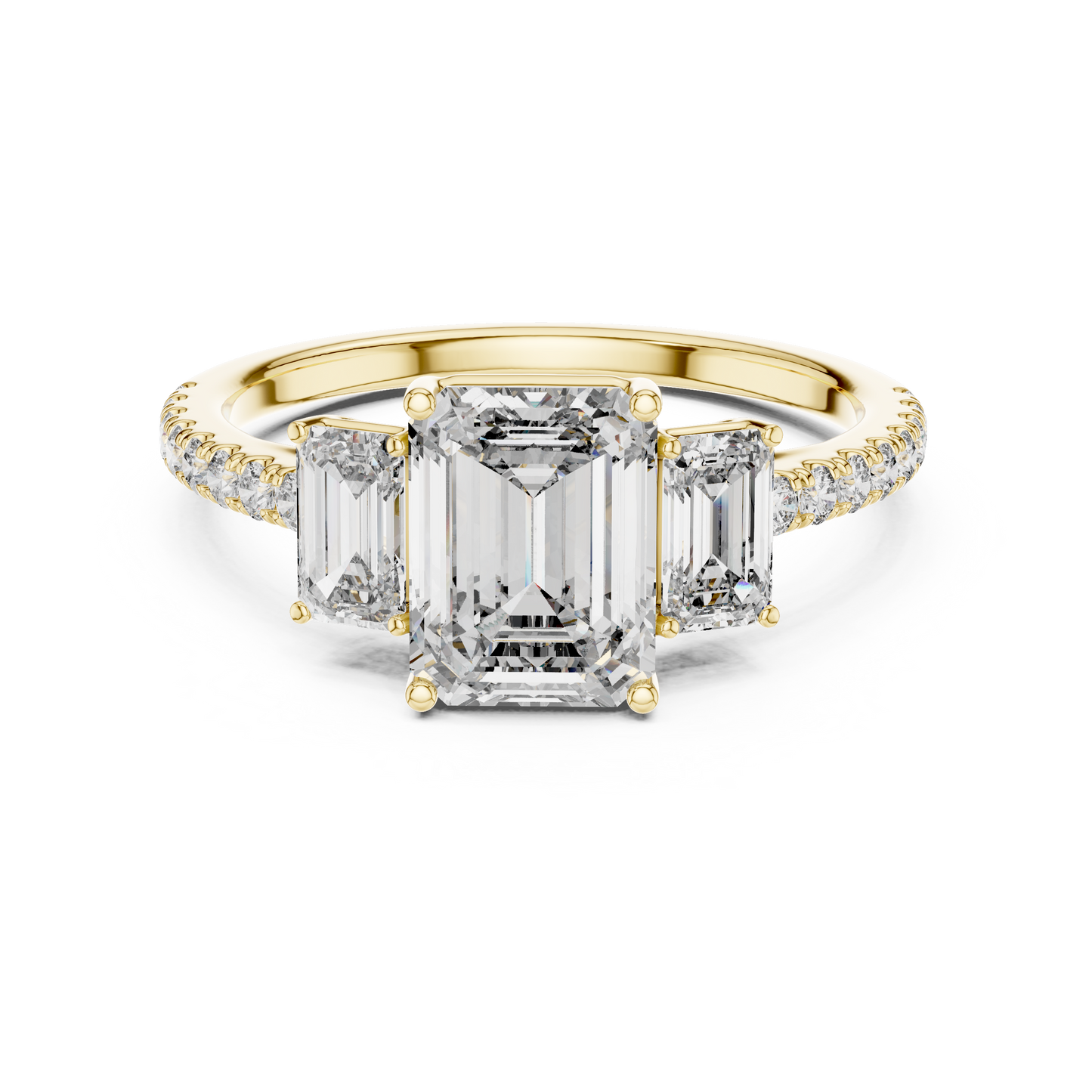 Three Stone Emerald Cut Lab Grown Diamond Rose Gold Ring