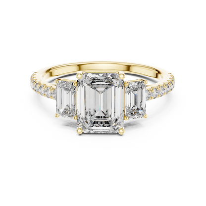 Three Stone Emerald Cut Lab Grown Diamond Rose Gold Ring