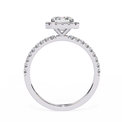 3.15 Ct Emerald Cut Lab Grown Diamond Halo Engagement Ring