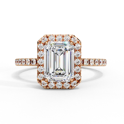 3.15 Ct Emerald Cut Lab Grown Diamond Halo Engagement Ring