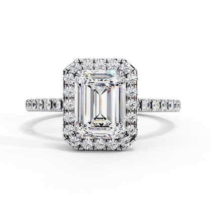 3.15 Ct Emerald Cut Lab Grown Diamond Halo Engagement Ring