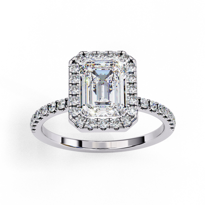 3.15 Ct Emerald Cut Lab Grown Diamond Halo Engagement Ring