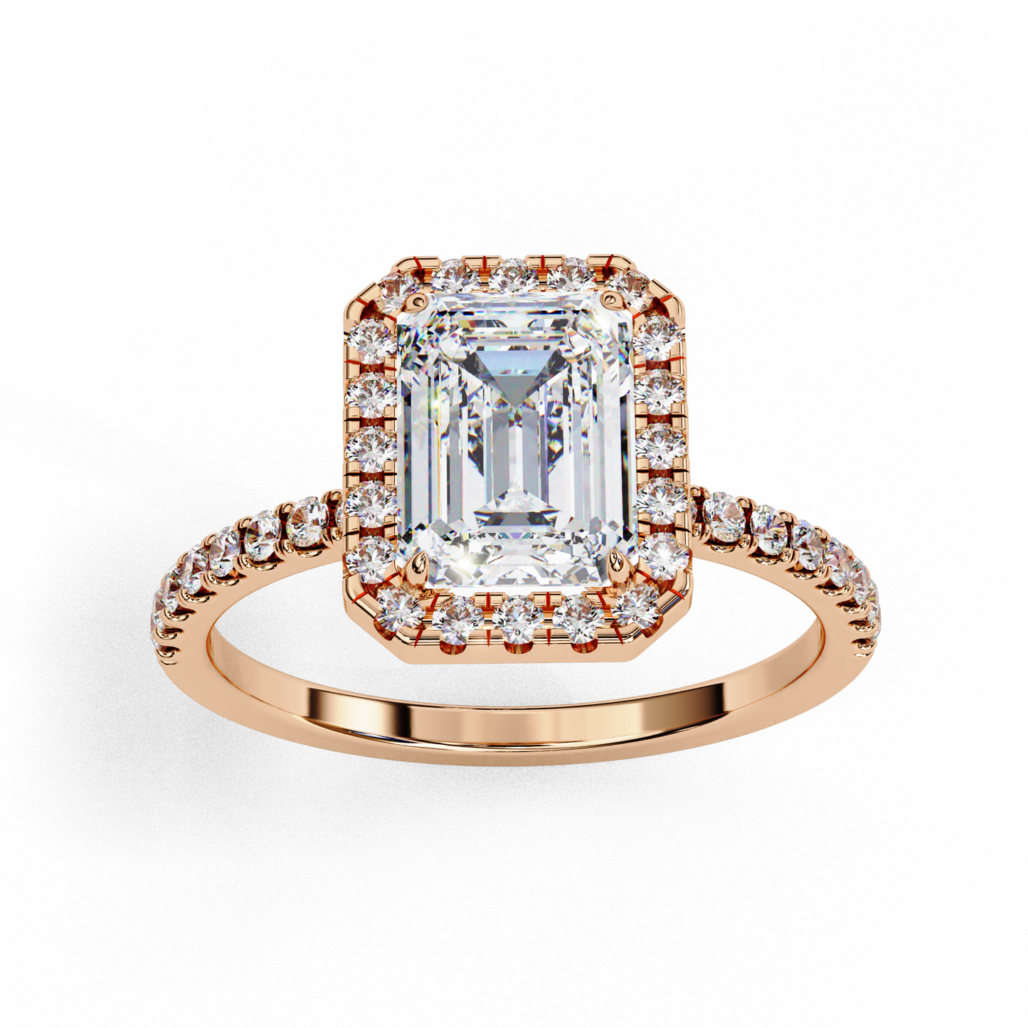 3.15 Ct Emerald Cut Lab Grown Diamond Halo Engagement Ring