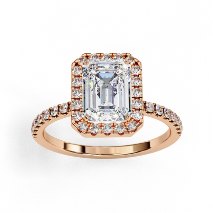 3.15 Ct Emerald Cut Lab Grown Diamond Halo Engagement Ring