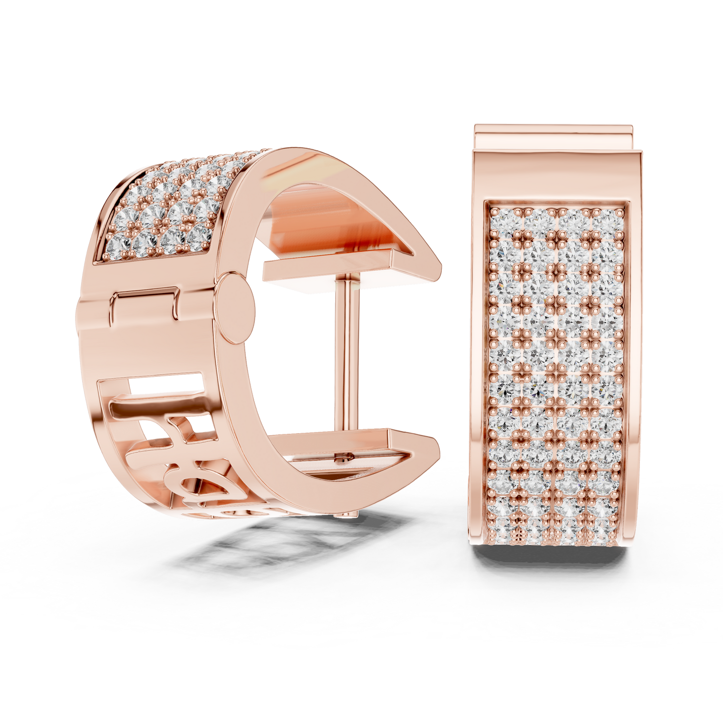 Lab Grown Diamond Pave Set Wide Hoop Earrings in Rose Gold