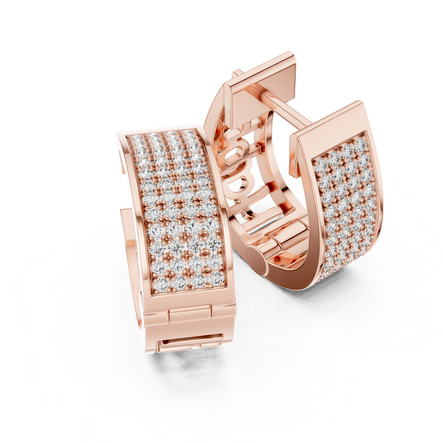 Lab Grown Diamond Pave Set Wide Hoop Earrings in Rose Gold