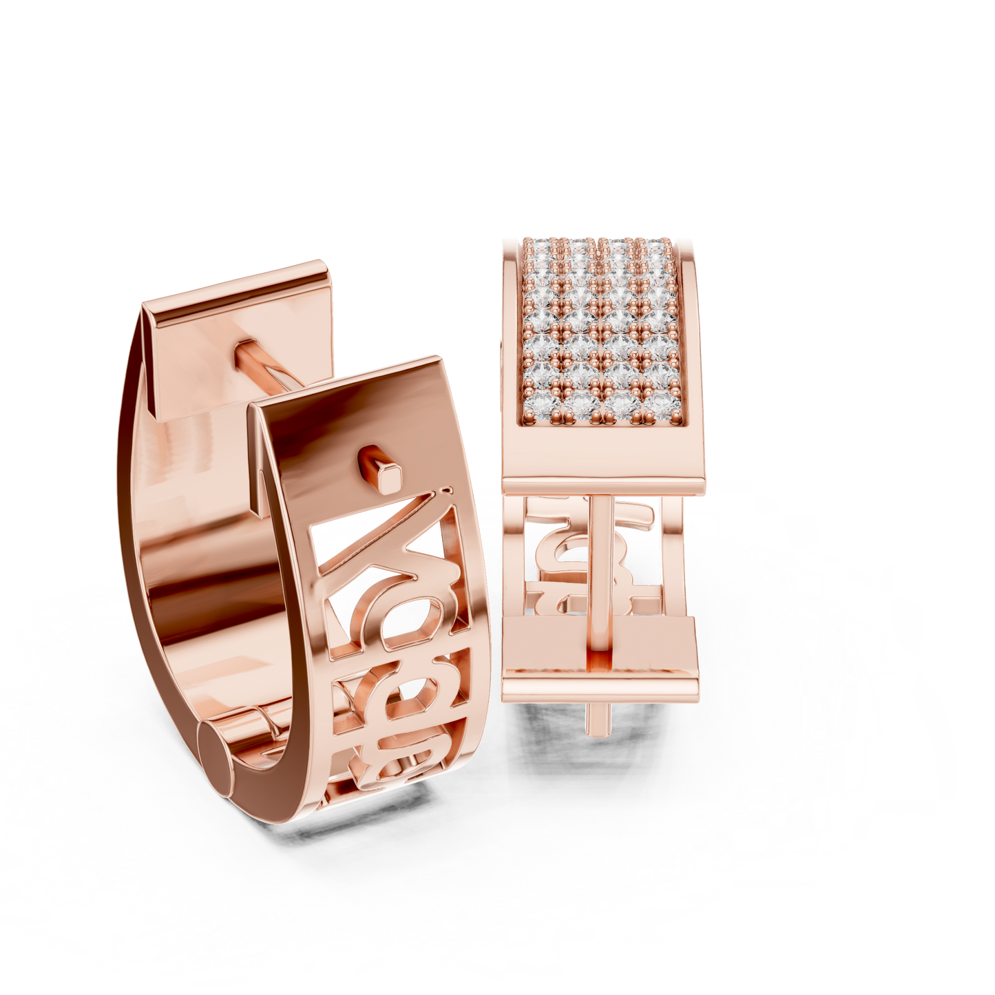 Lab Grown Diamond Pave Set Wide Hoop Earrings in Rose Gold