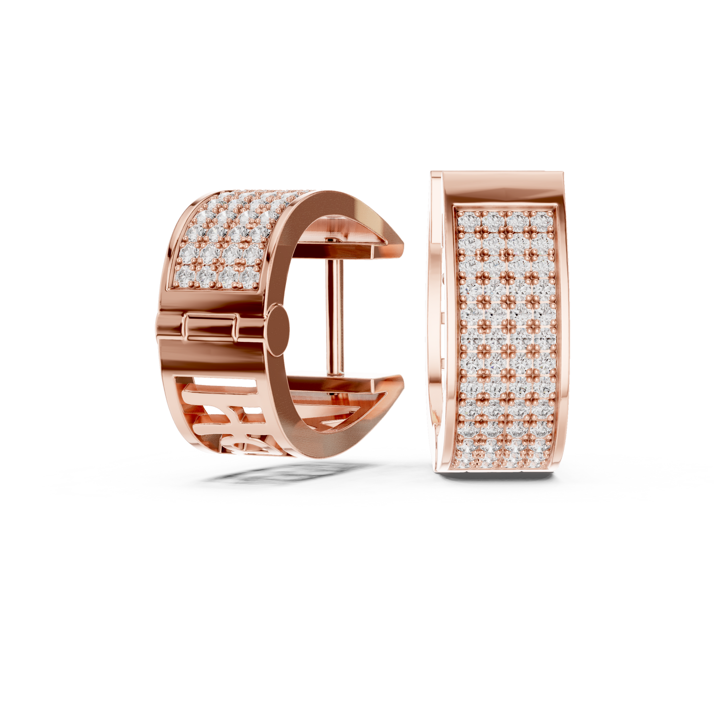 Lab Grown Diamond Pave Set Wide Hoop Earrings in Rose Gold