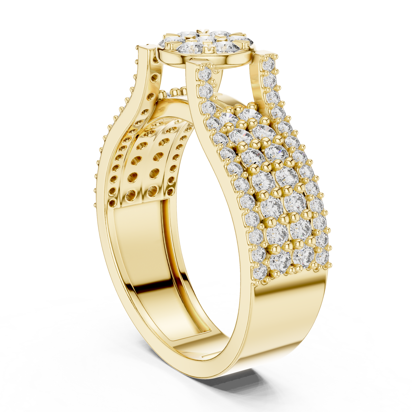 Round Cluster Lab Grown Diamond Ring in 14k Yellow Gold