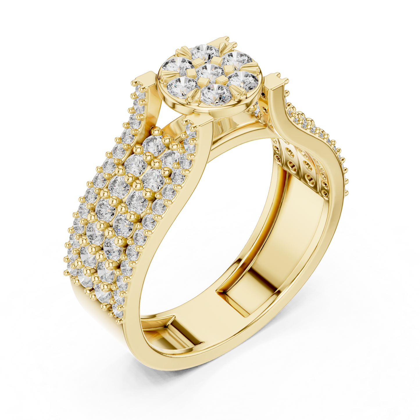 Round Cluster Lab Grown Diamond Ring in 14k Yellow Gold