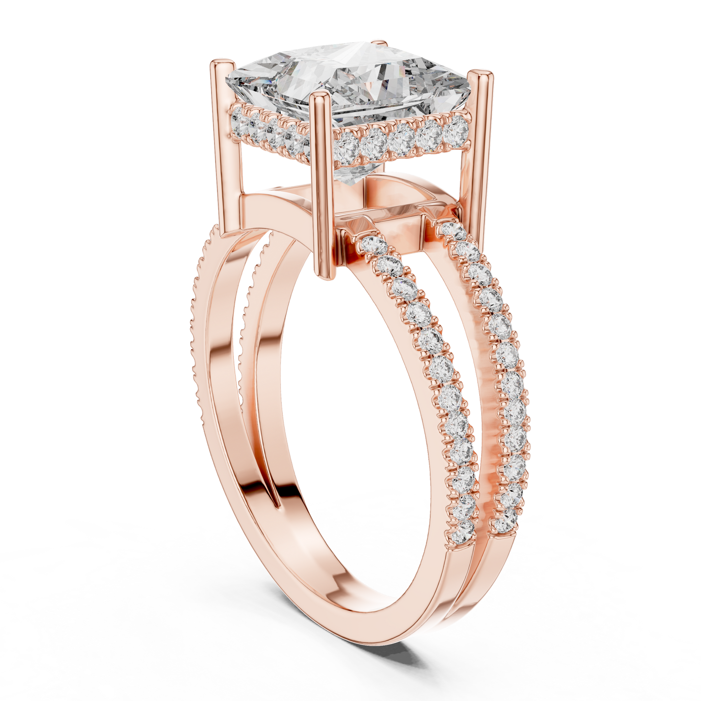 Princess Lab Diamond Double Row Pavé Ring in 14k Rose Gold
