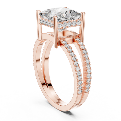 Princess Lab Diamond Double Row Pavé Ring in 14k Rose Gold