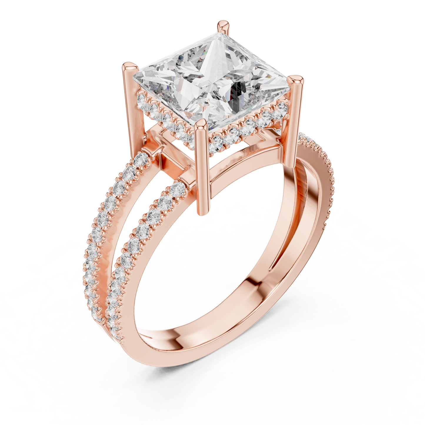 Princess Lab Diamond Double Row Pavé Ring in 14k Rose Gold