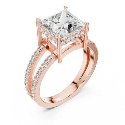 Princess Lab Diamond Double Row Pavé Ring in 14k Rose Gold
