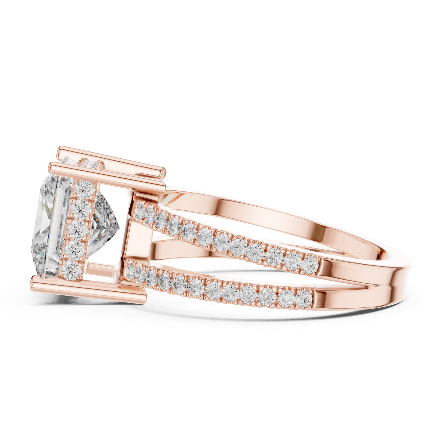 Princess Lab Diamond Double Row Pavé Ring in 14k Rose Gold
