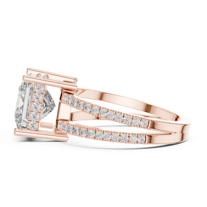 Princess Lab Diamond Double Row Pavé Ring in 14k Rose Gold