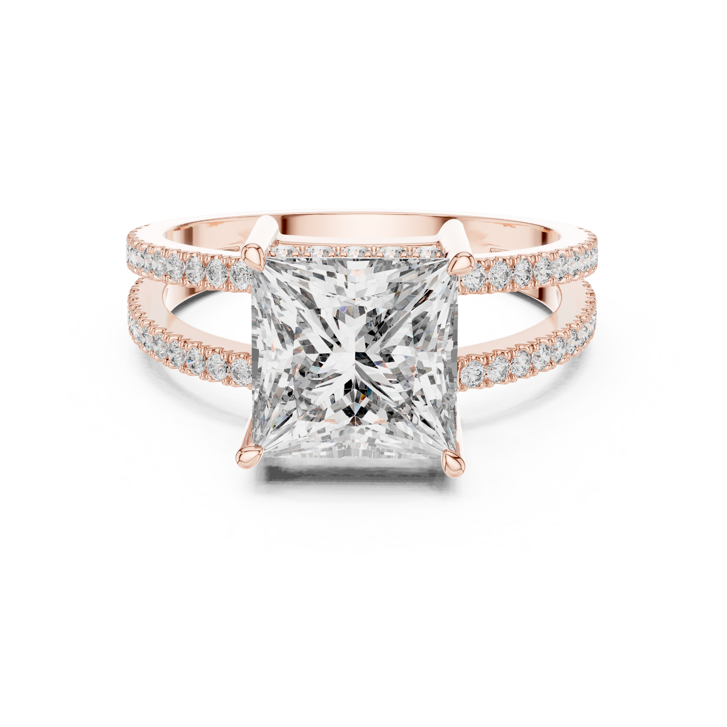 Princess Lab Diamond Double Row Pavé Ring in 14k Rose Gold
